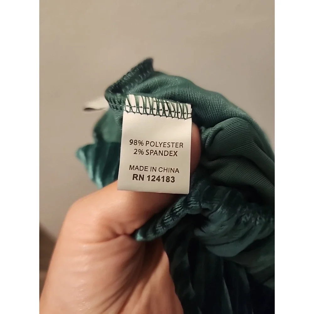 Jon & Anna Green Ribbed Crushed Velvet Ribbed Flare Slacks Pants Sz S Elastic - Picture 9 of 10